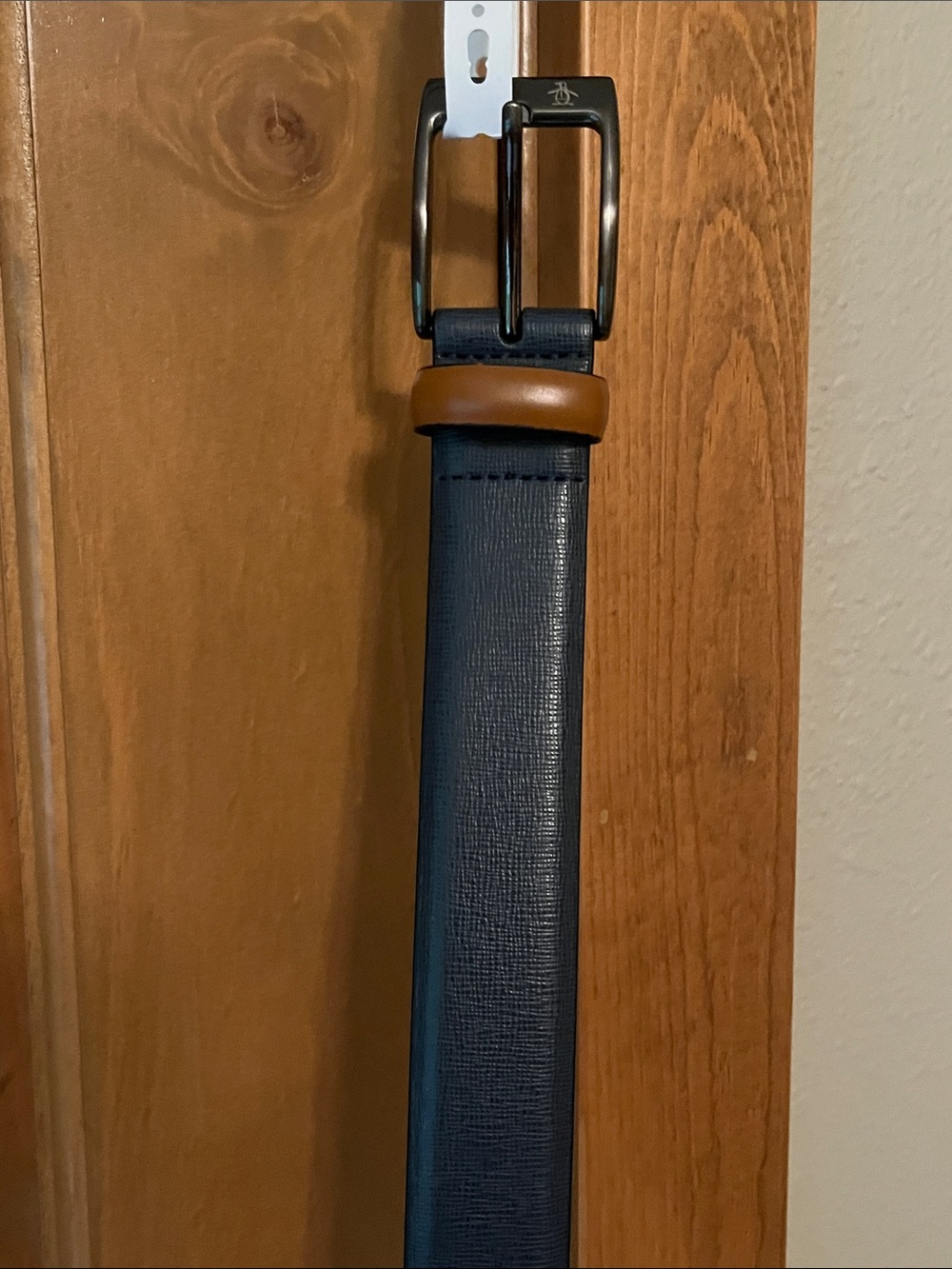 Original Penguin Navy Leather Belt 34”